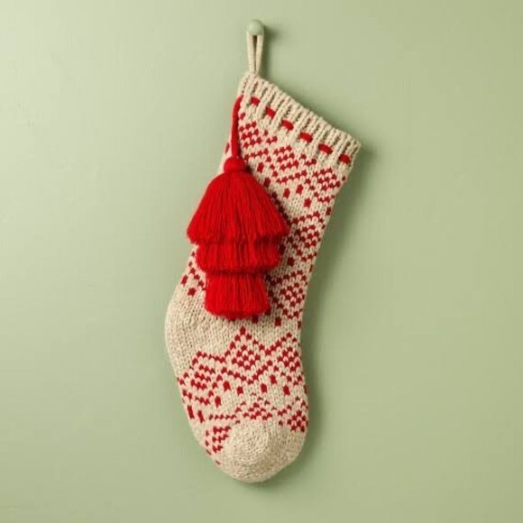 Hearth & Hand with Magnolia Fair Isle‎ Knit Christmas Stocking Beige/Red NWT - Picture 2 of 6